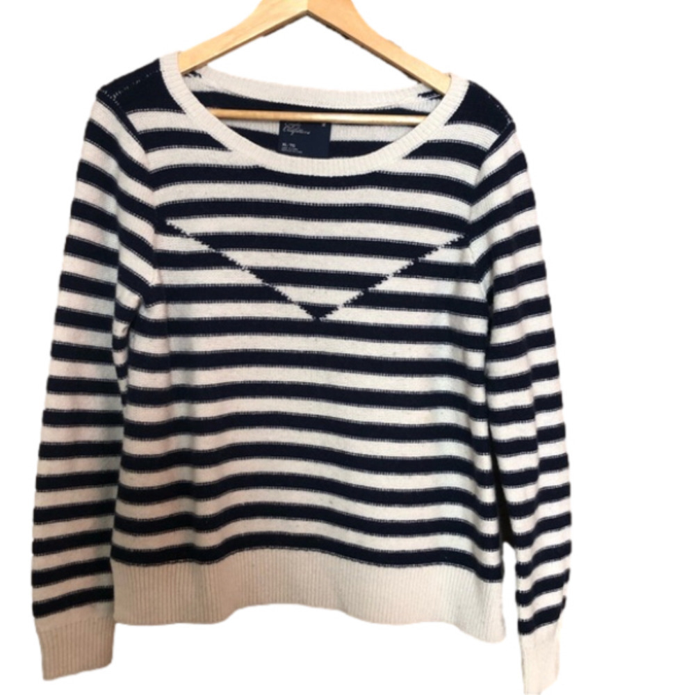 American Eagle Navy and White Striped Wool Crewneck Sweater XL